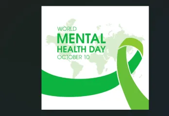 A ribbon representing mental health stretches across the image, with the continents of the world in the background.