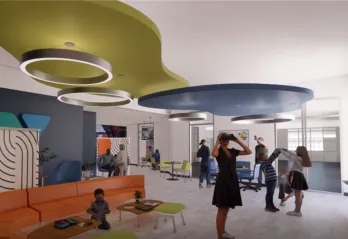 A render of the HCA Florida West Hospital Community Room shows members of all ages using the new space.