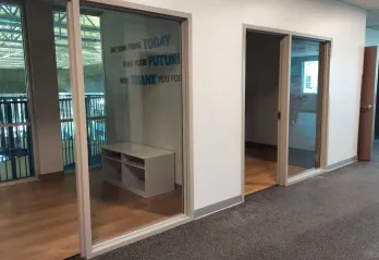 A photo shows a sneak peak of some of the studio space in the new Flex Area.