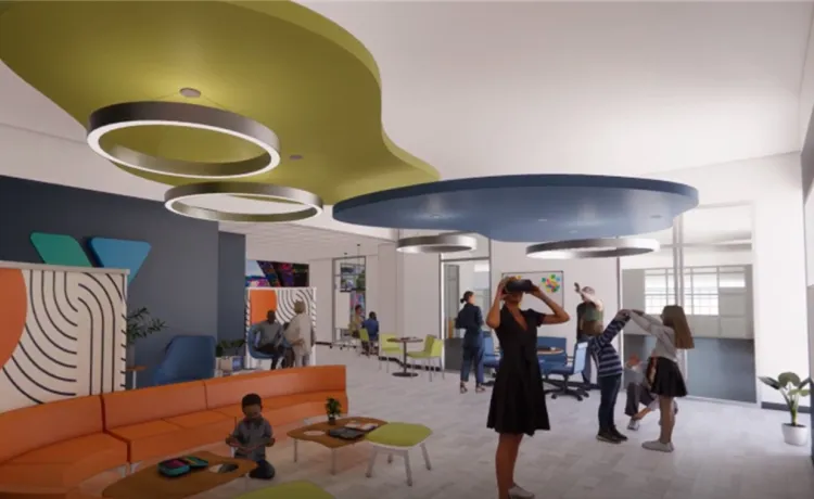 A render of the HCA Florida West Hospital Community Room shows members of all ages using the new space.