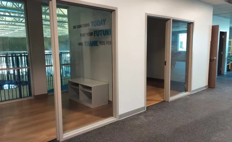 A photo shows a sneak peak of some of the studio space in the new Flex Area.